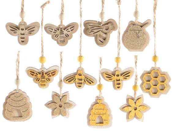 Expo 72 adornos abejas de miel de madera con purpurina