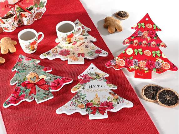 Salvamanteles navideño de cerámica con base de corcho