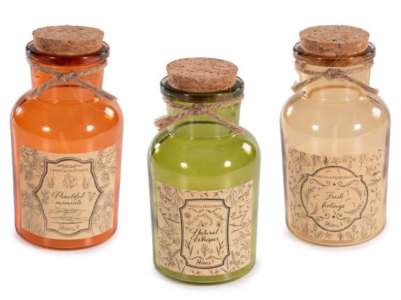 Vela perfumada en tarro de vidrio con tapón de corcho