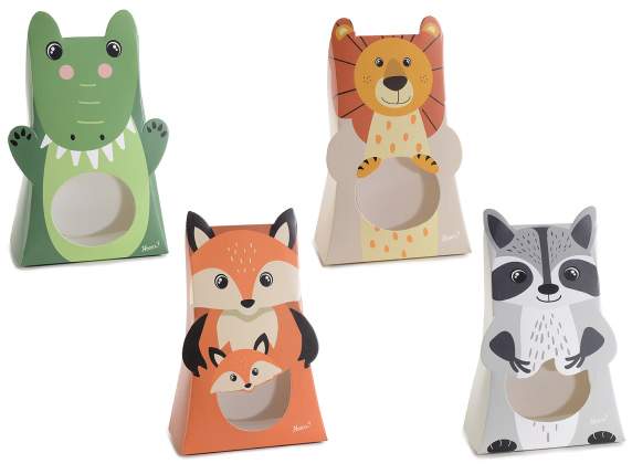 Caja de papel con forma de animal y ventana transparente