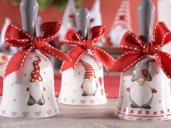 Campanilla en ceramica con Papa Noel y copo