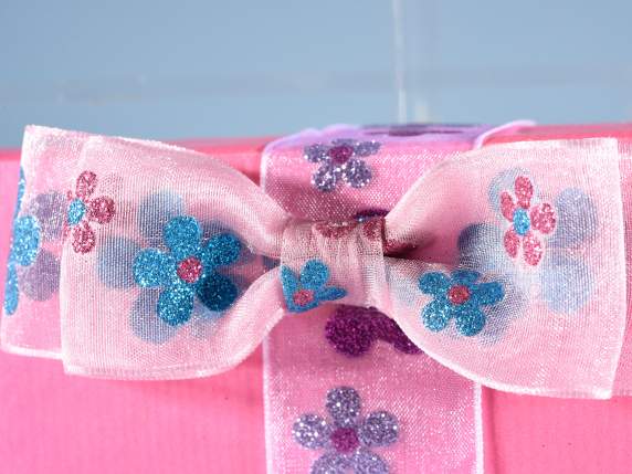 Cinta de organza de 38 mm con flores brillantes