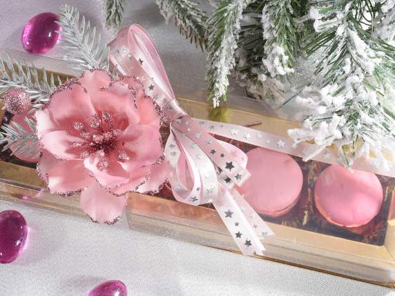 Cinta de raso de 10 mm con estrellas plateadas en relieve
