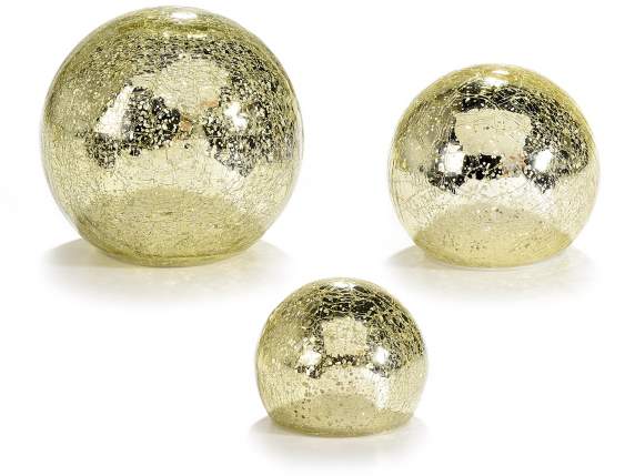 Set 3 lámparas esfera dorada con luz blanca cálida