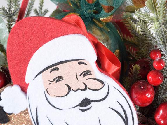 Bolsa de tela con adornos navideños en relieve y purpurina