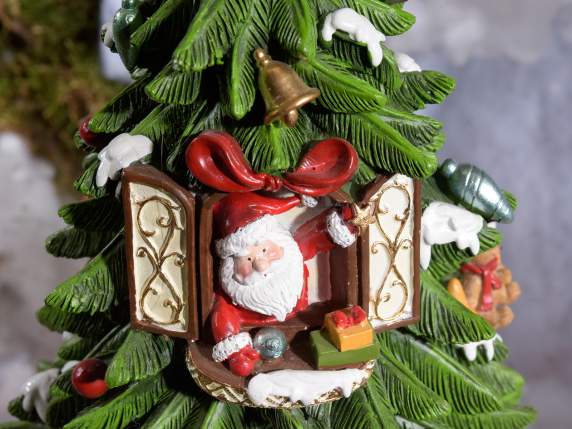 Caja de música de resina de árbol de Navidad con Papá Noel
