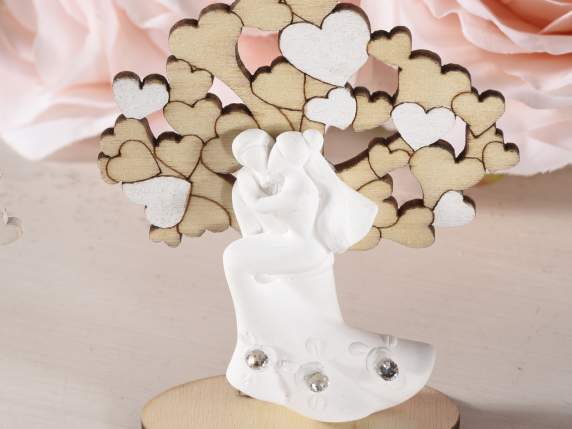 Árbol de la vida en madera con novios en yeso y estrases