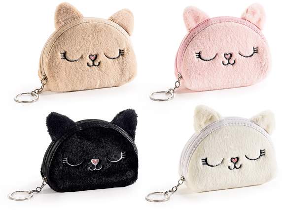 Monedero de peluche con forma de gatito y llavero