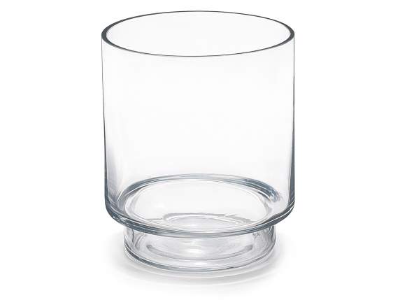 Jarrón cilíndrico de cristal transparente con borde cortado