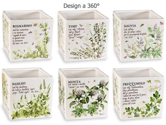 Jarrón cerámica con decoraciones de hierbas aromáticas