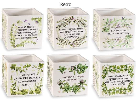 Jarrón cerámica con decoraciones de hierbas aromáticas