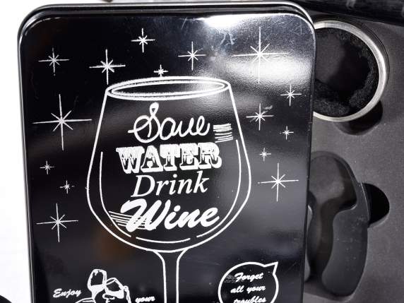 Caja metálica Wine lover con 3 accesorios sumiller para vino