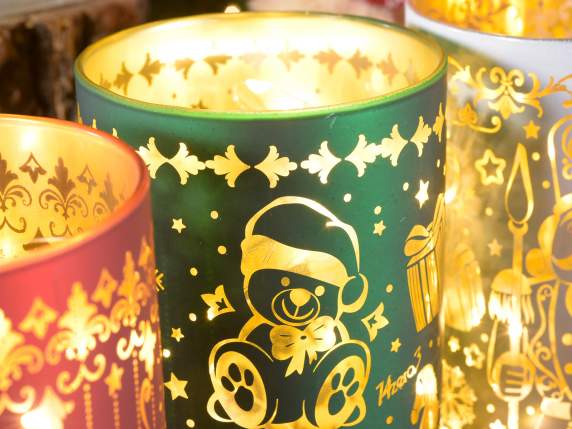 Lámpara cilíndrica de cristal navideña decorada con luces LE