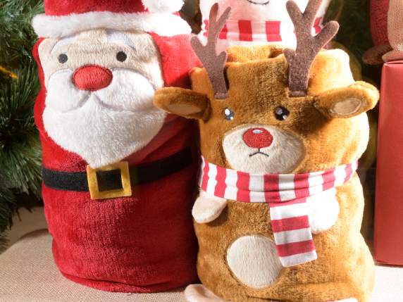 Manta de peluche con personaje navideño y cierre de botón