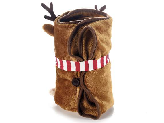 Manta de peluche con personaje navideño y cierre de botón