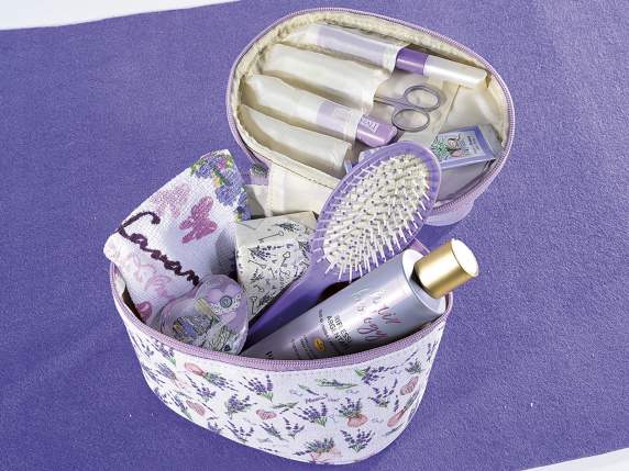 Neceser de tejido Lavender con 4 compartimentos en la tapa