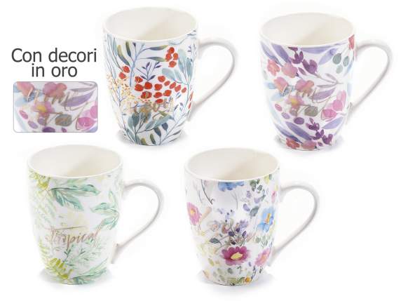 Taza de porcelana de 340 ml con estampado floral