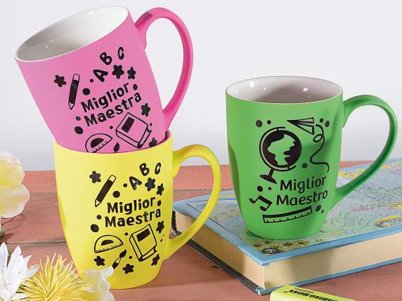 Taza porcelana mate 400 ml, fluorescente, de tacto suave