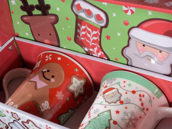 Caja de regalo 2 tazas de porcelana decoradas Navidad