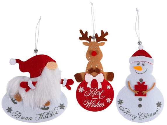 Personaje navideño de tela con escritura, para colgar