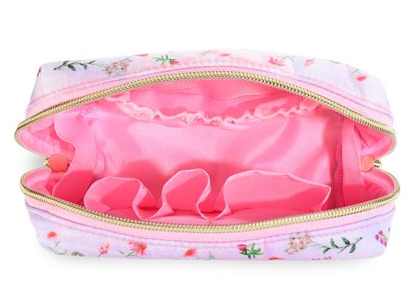 Neceser de tela con diseño floral y cremallera
