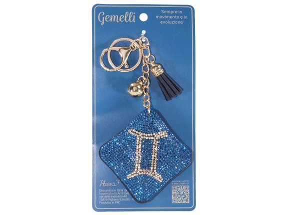 Charm-Llavero zodiaco Géminis con pedrería y colgantes