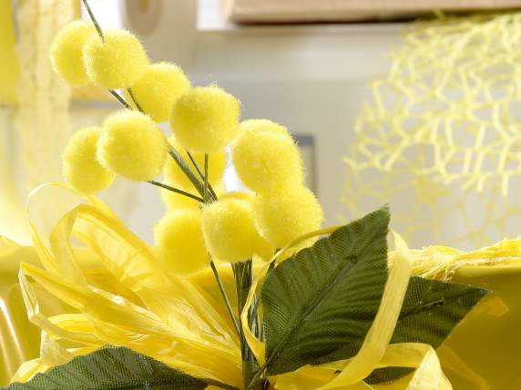 Ramillete de mimosa artificial con flor flocado