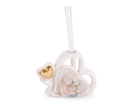 Corazón porcelana Sagrada Familia con varilla aromática