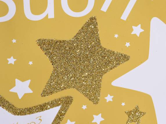 Bolsa de papel con gnomos y estrellas con asas y purpurina