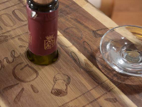 Tabla cortar barril de madera de acacia con 4 portavasos