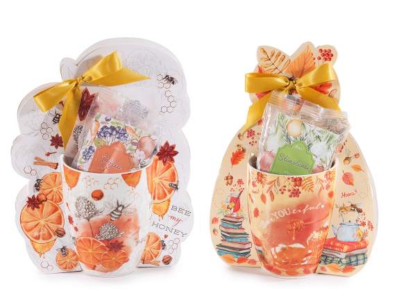 Infusión té de hierbas 40 g en taza porcelana estampado miel