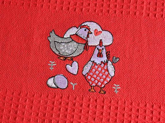 Set regalo: paño cocina de algodón bordado y 2 cubiertos