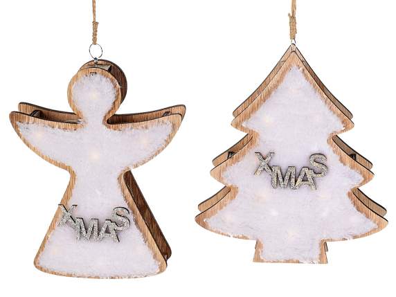 Adorno navideño de madera-piel sintética con LED para colgar