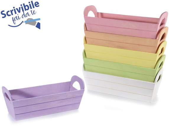 Cesta-caja rectangular con asas de madera de colores