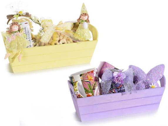 Cesta-caja rectangular con asas de madera de colores