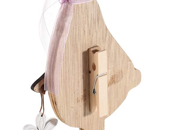 Conejito de madera decorativo con clip de foto - mensaje