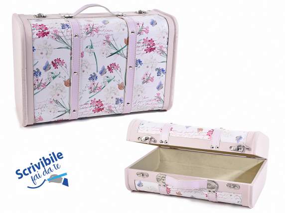Set de 2 maletas decorativas de madera con adornos florales
