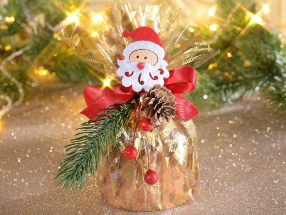 Mazzolino di aghi di pino con Babbo Natale in panno