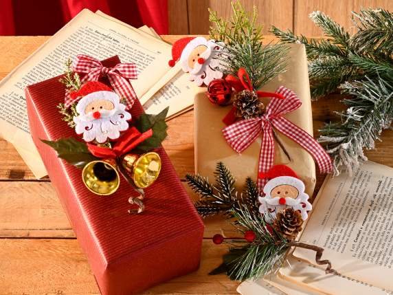 Mazzolino aghi di pino, campanella e Babbo Natale in panno