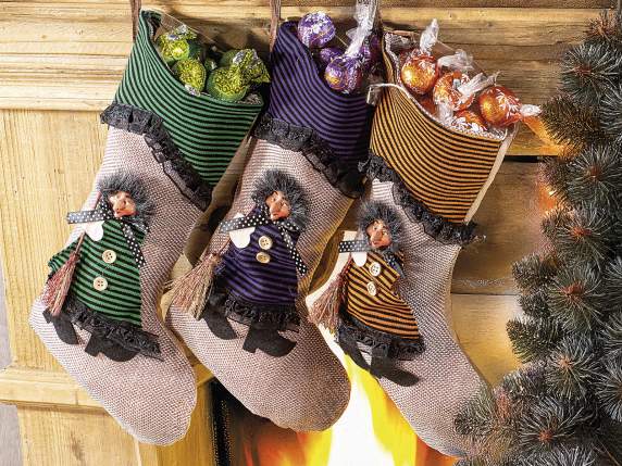 Media de tela con resina Befana para colgar