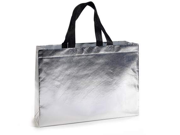 Medium bag in silver metallic non-woven fabric