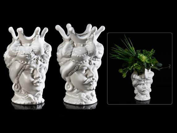 Medium vase Moor's head decorative white porcelain