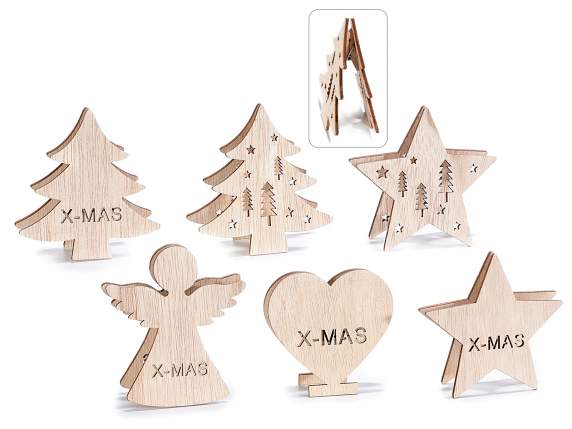 Memoclip / segnaposto in legno con decori natalizi