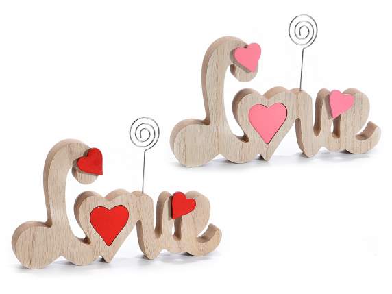 Memoclip in legno e metallo a scritta Love con cuori