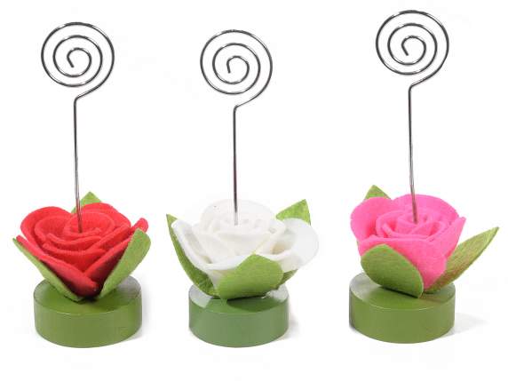 Memoclip in legno e stoffa a forma di rosa