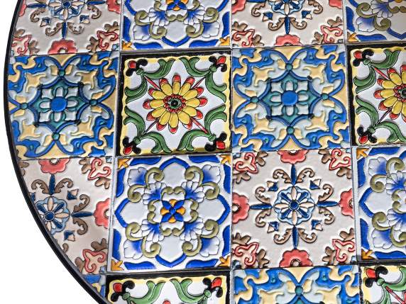 Set mesa y 2 sillas metal y mayólica cerámica decorada