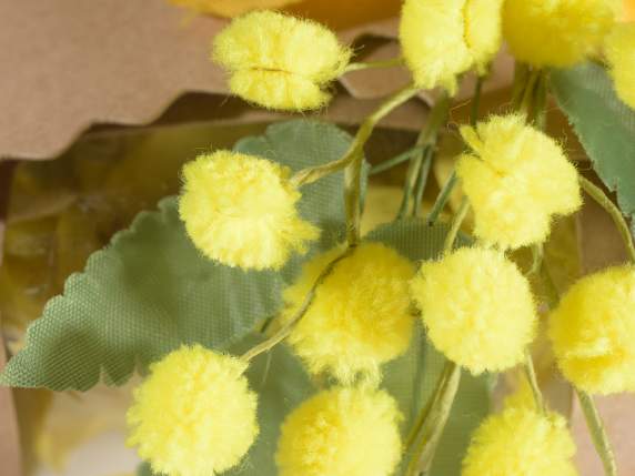 Artificial mimosa bunch with ribbon