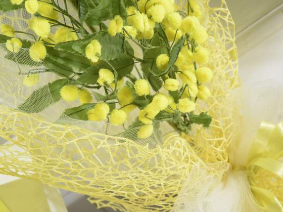 Ramo di mimosa artificiale con fiore lanoso