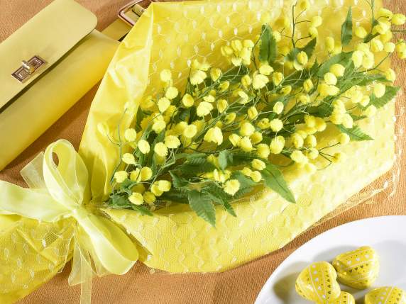 Ramo di mimosa artificiale con fiore lanoso