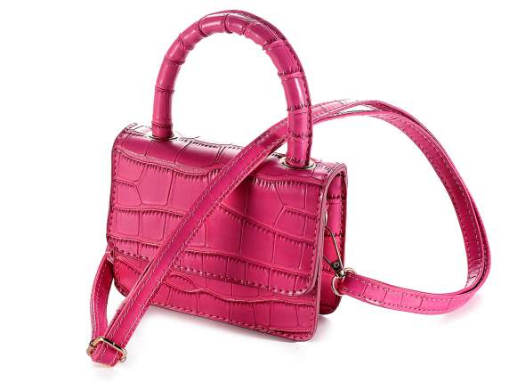 Mini bag a mano in similpelle rosa effetto coccodrillo